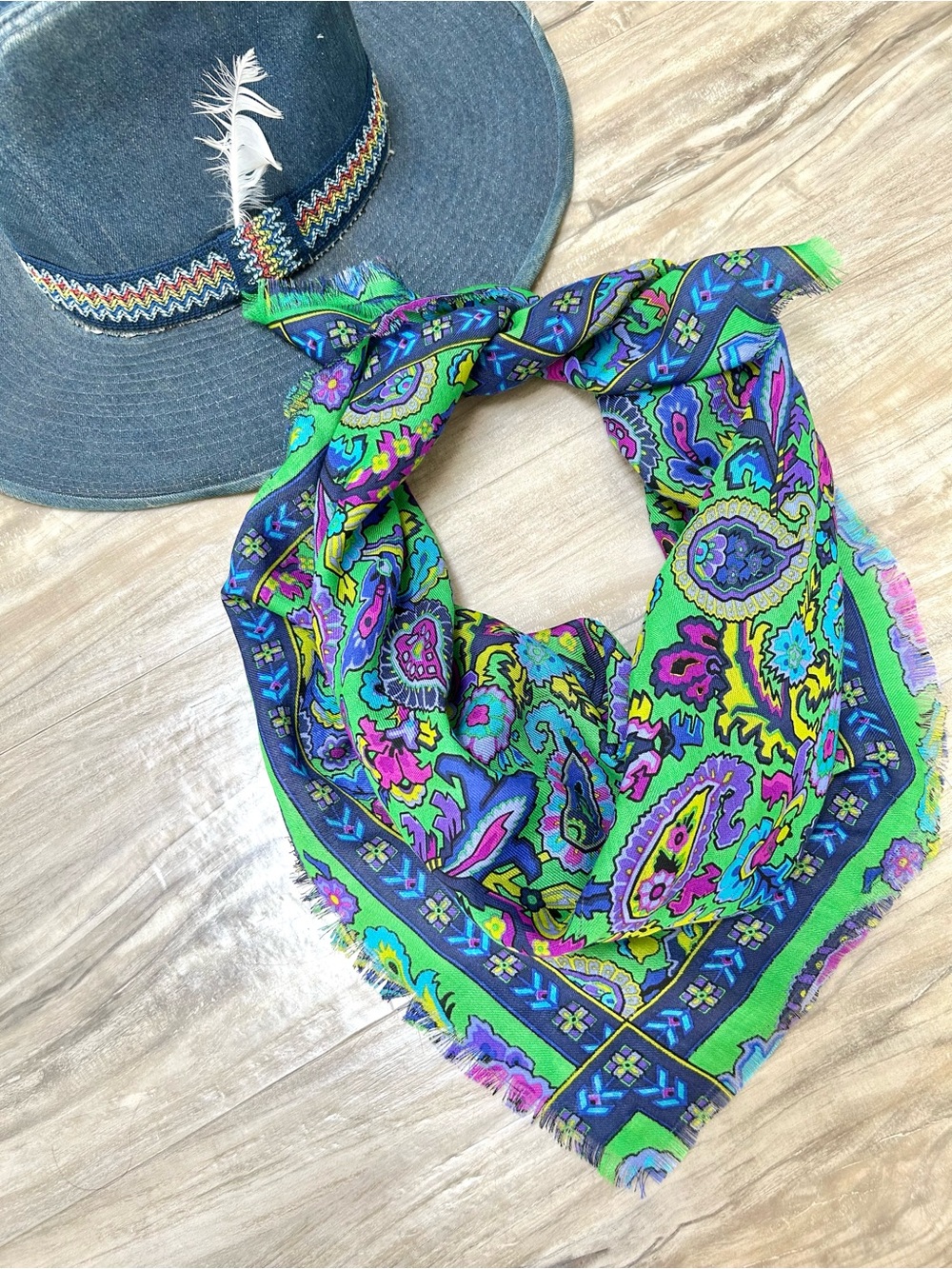 Green and Purple Paisley Bandana Scarf - Women